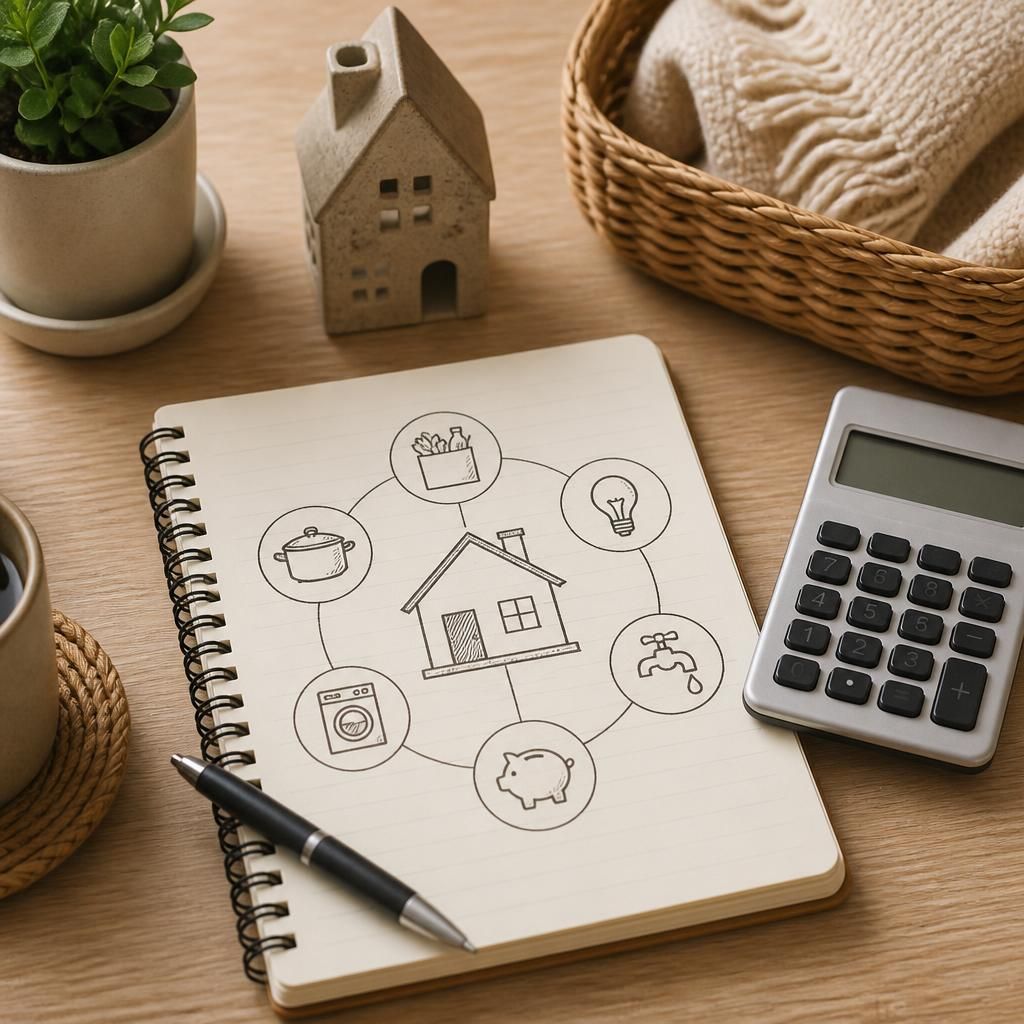 Cuaderno con un plan de ahorro familiar